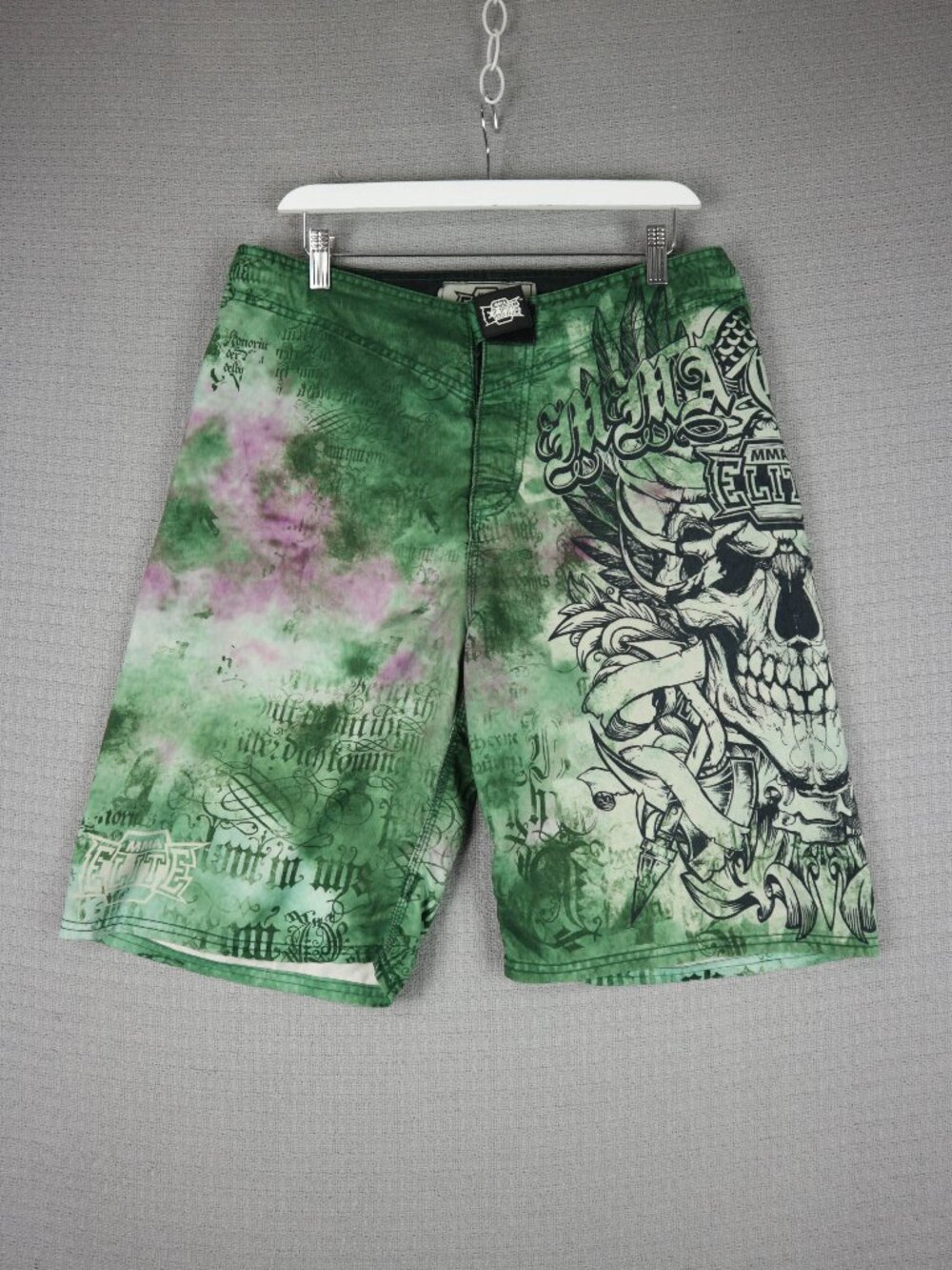 MMA Elite Boardshorts Skull Green Y2K 34W